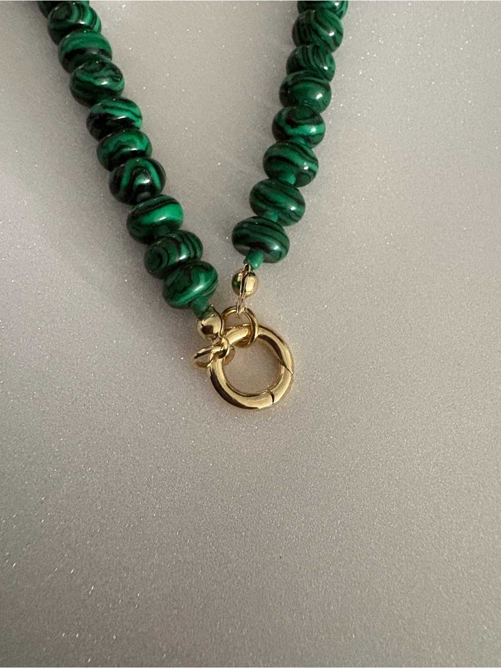 Green Natural Precious Stone Bead Necklace with 14k Gold Plated Clasp